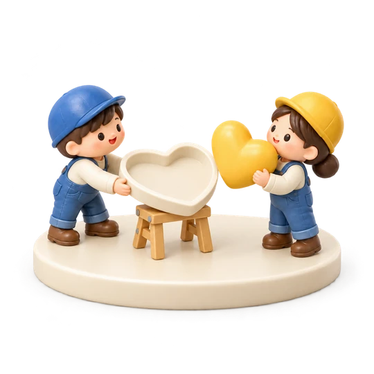 Little people sharing a heart token